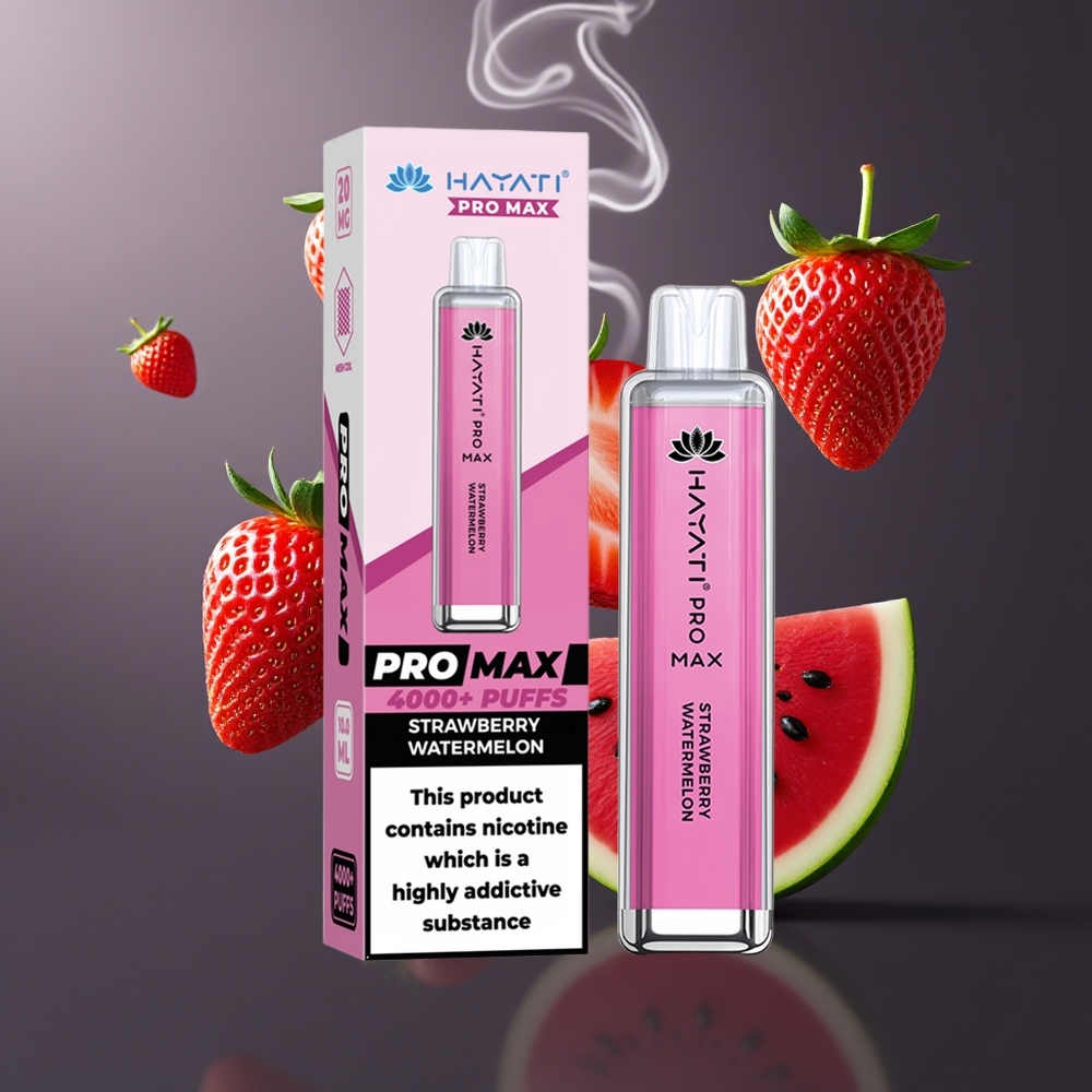 Hayati Pro Max 4000 Puffs Engangs Vape Dansk Engros – Jordbær Vandmelon, 5% Nikotin, 1400mAh, Opladningsbar