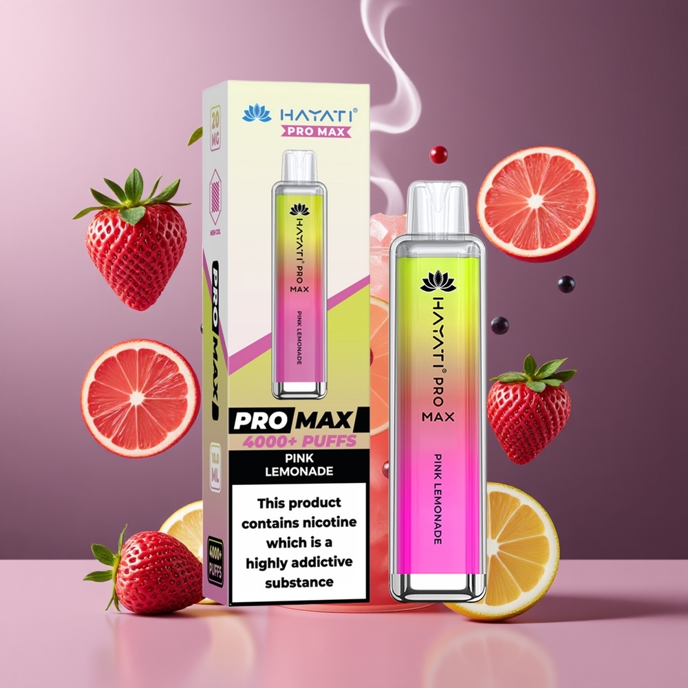 Hayati Pro Max 4000 Puffs Engangs Vape Dansk Engros med 1400mAh Batteri og Lyserød Citronvand Smag