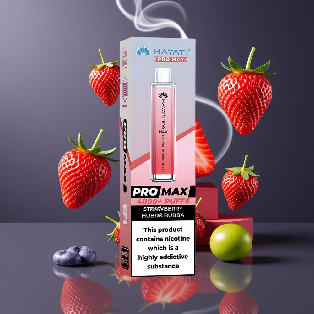 Hayati Pro Max 4000 Puffs Engangs Vape Dansk Engros med Jordbær Hubba Bubba, 5% Nikotin, 1400mAh Genopladelig Batteri