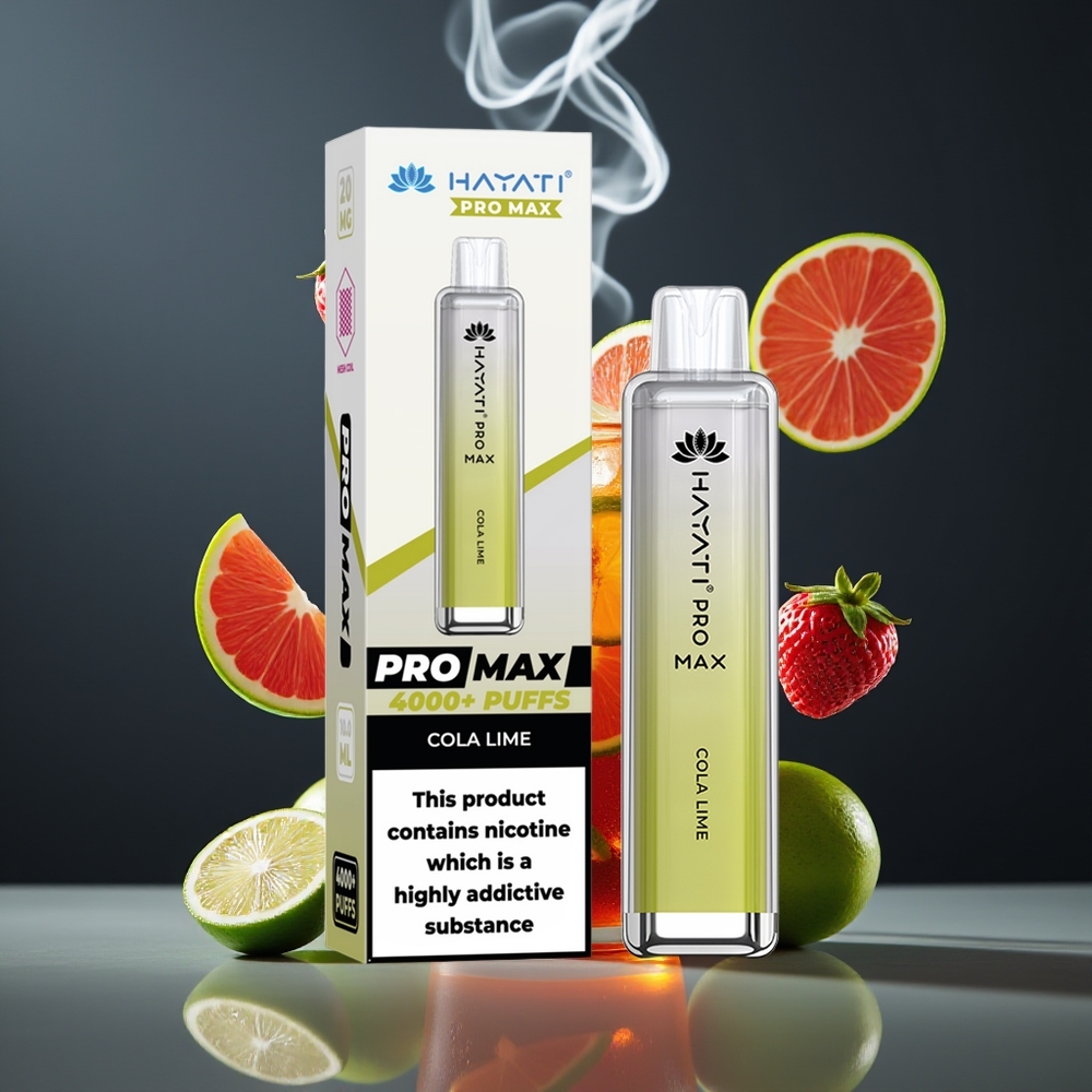 Hayati Pro Max 4000 Puffs Engangsdamp Dansk Engros med 1400mAh batteri og Cola-Lime smag