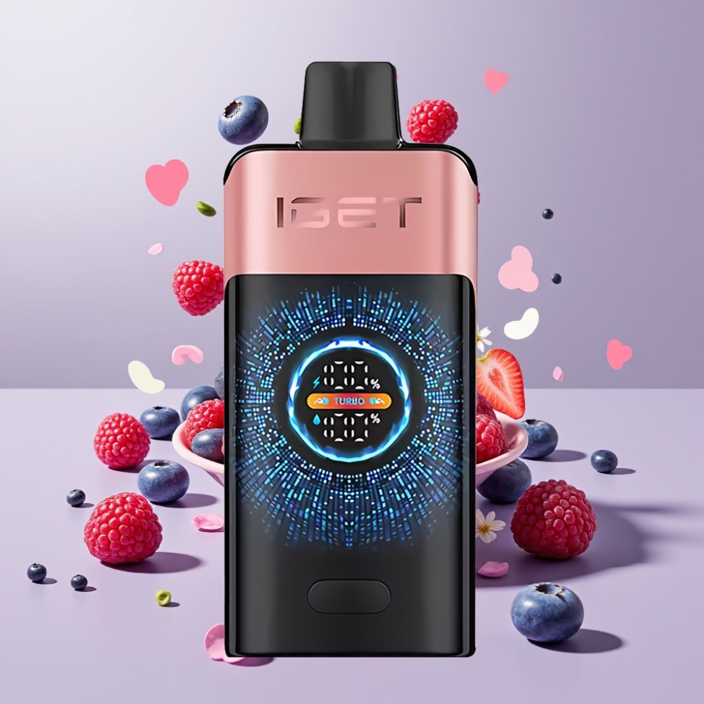 IGET ONE 12000 Puffs Dansk Engros Vape til Engangsbrug med Blåbær Hindbær, 2700 mAh Batteri, 0.6 ohm Dual Mesh Coil