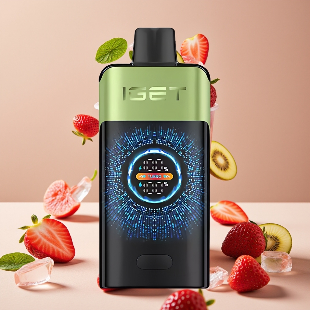 IGET ONE 12000 Puffs Engangs Vape Dansk Engros med Jordbær-Kiwi Is, 2700 mAh Batteri, 0.6 ohm Dual Mesh Coil
