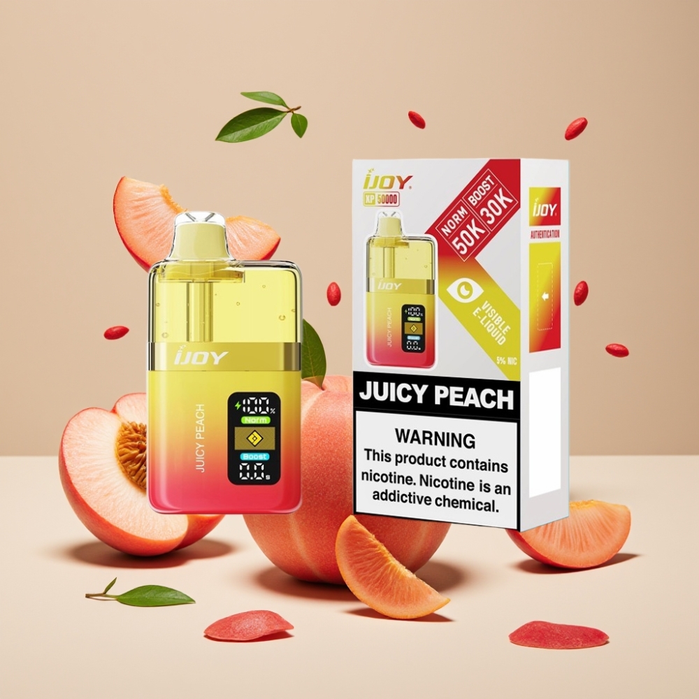 IJOY XP50000 Bærbar Vape Dansk Engros – 50000 Puffs, 50mg/ml, Justerbar Luftstrøm, Juicy Peach (Saftig Fersken)