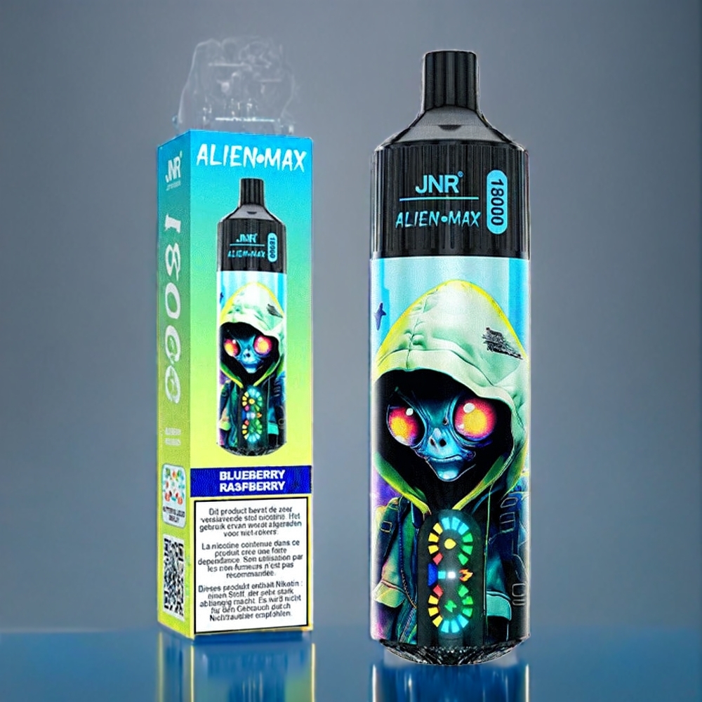 JNR Alien Max 18000 Puffs Dansk engros med Smart LED Display, Dobbelt mesh spole & 20 Smag - Blåbær Hindbær