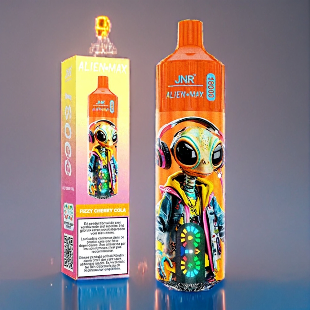 JNR Alien Max 18000 Puffs Dansk engros med Smart LED Display, Dobbelt mesh spole & 20 Smag - Sprudlende Kirsebær Cola