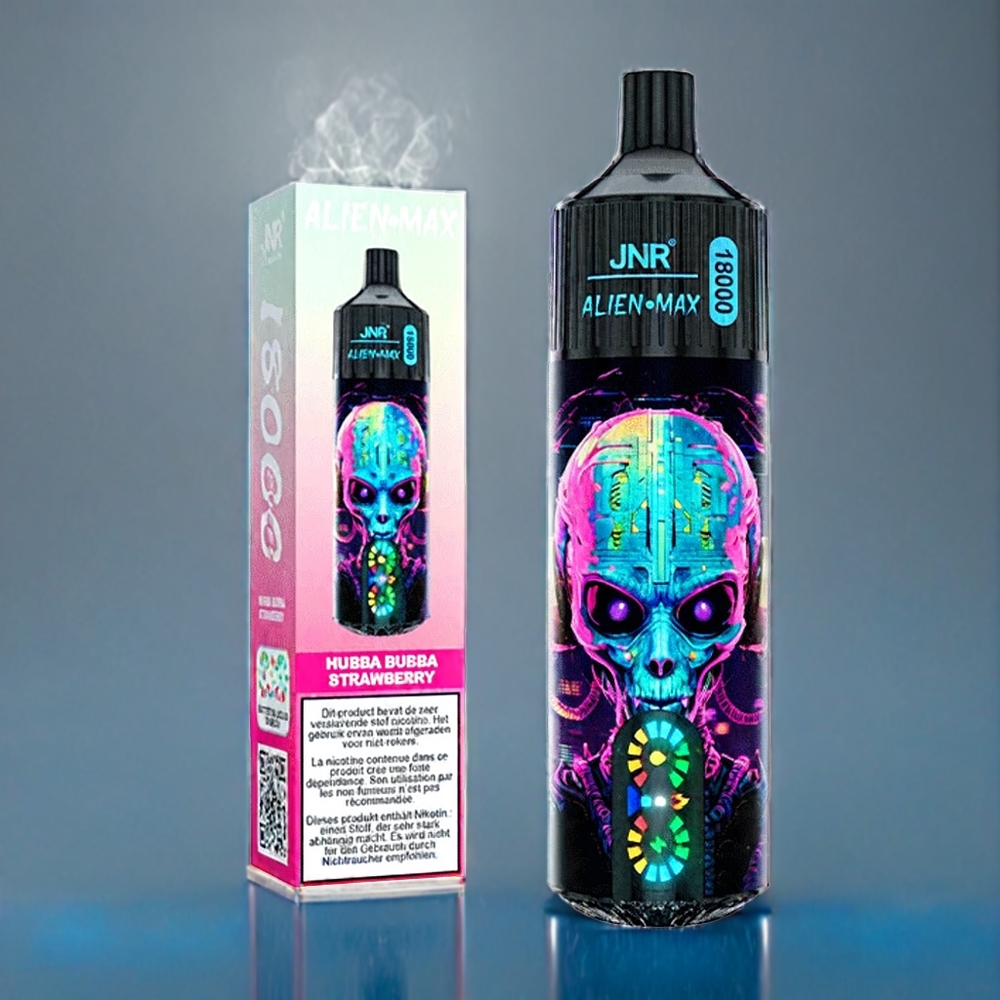 JNR Alien Max 18000 Puffs Dansk engros med Smart LED Display, Dobbelt mesh spole og Hubba Bubba Jordbær