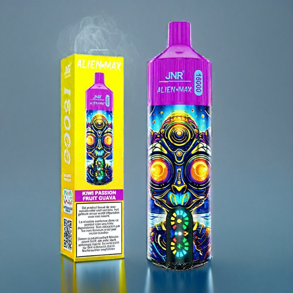 JNR Alien Max 18000 Puffs Kiwi Passionsfrugt Guava Dansk Engros med Smart LED Display, Dobbelt mesh spole & 28ml E-væske
