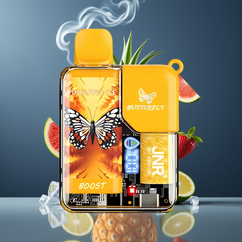 JNR Butterfly 8500 Puffs Dansk Engros – 15ml e-Liquid, 1.0ohm Mesh, Digital Display, Ananas Is