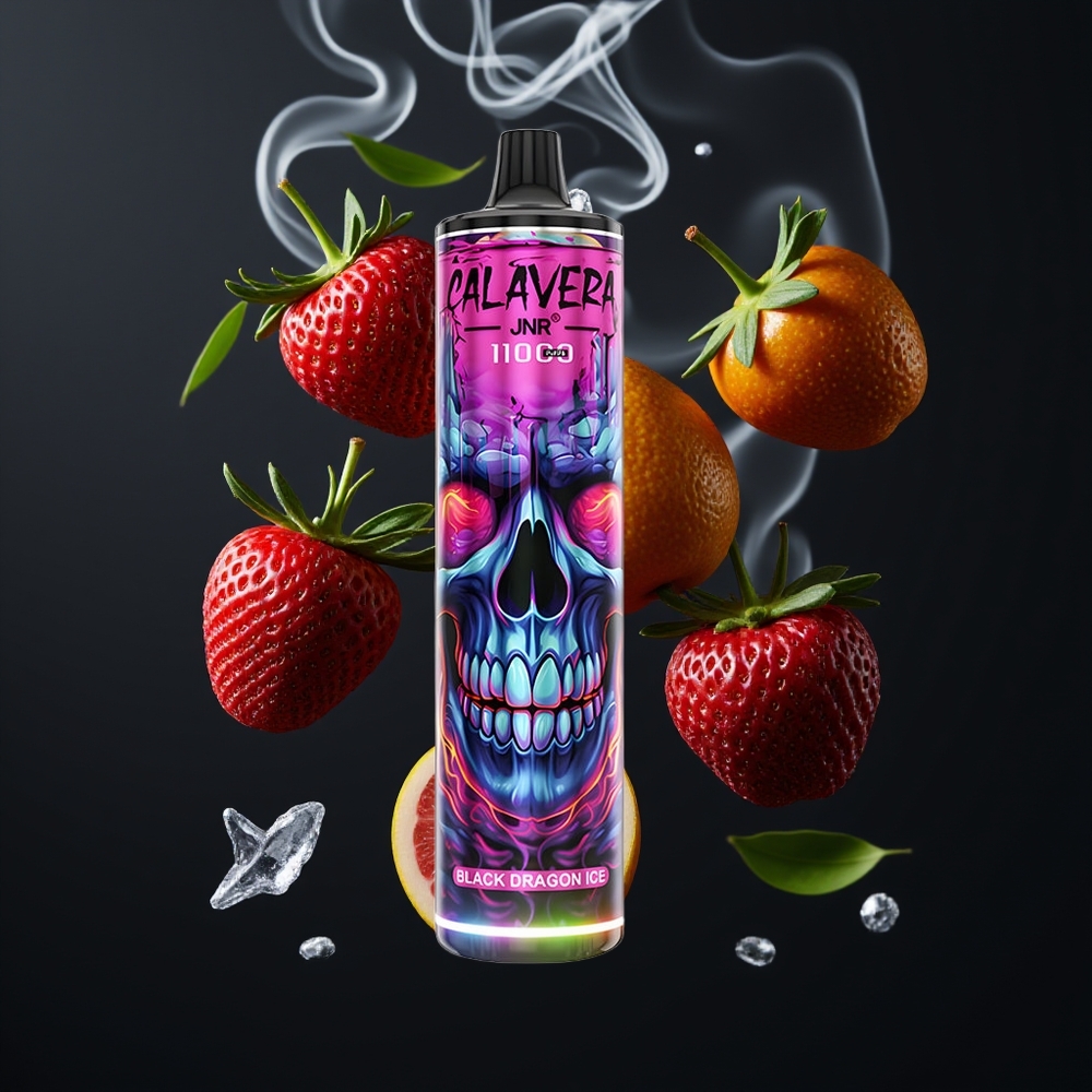 JNR Calavera 11000 Puffs Dansk Engros Disposable Vape Med Type-C Opladning, 850 mAh Batteri, Sort Drage Is