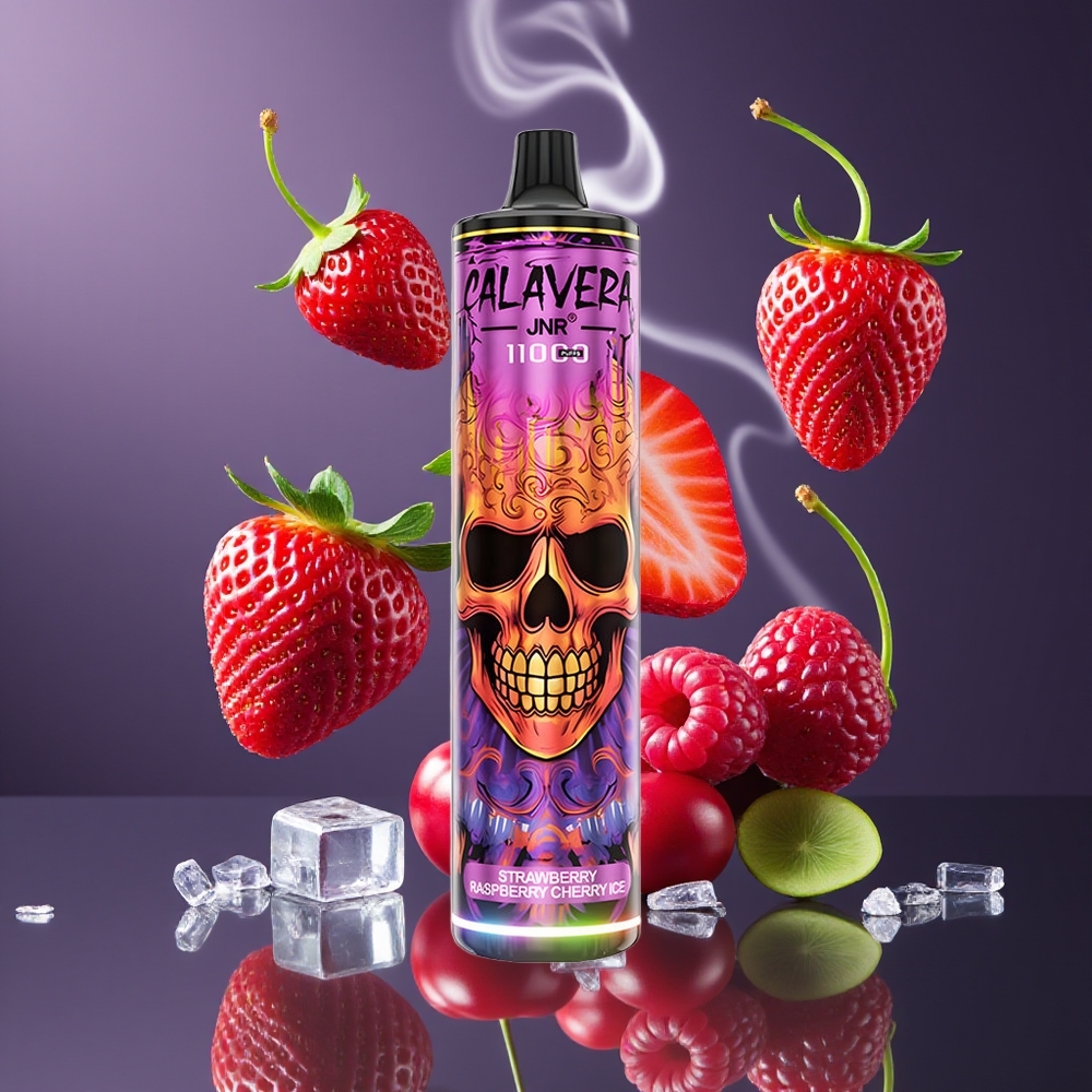 JNR Calavera 11000 Puffs Disposable Vape Jordbær Hindbær Kirsebær Is Dansk engros med Type-C opladning og 850 mAh batteri