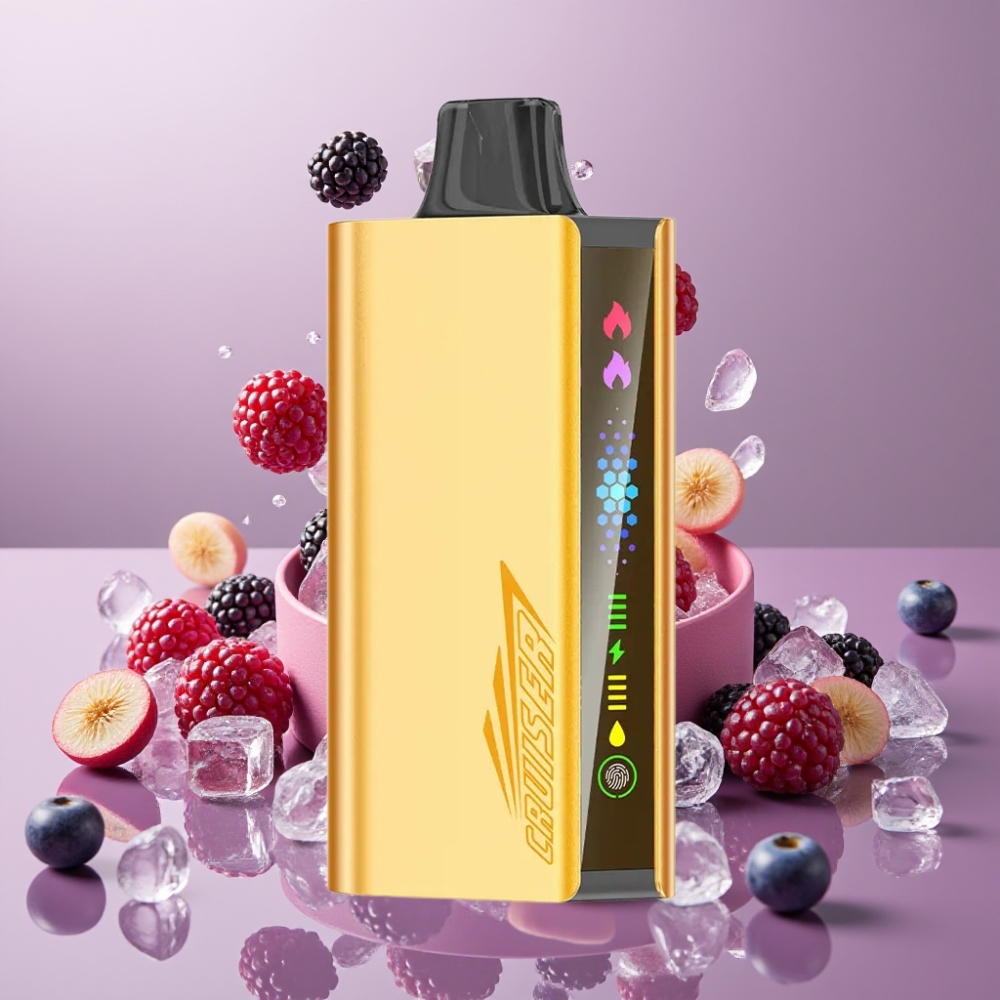 JNR Cruiser 12000 Puffs No-Charge Vape til Engangsbrug Dansk Engros med 3500 mAh Batteri, 25ml E-liquid og Sortebær Is