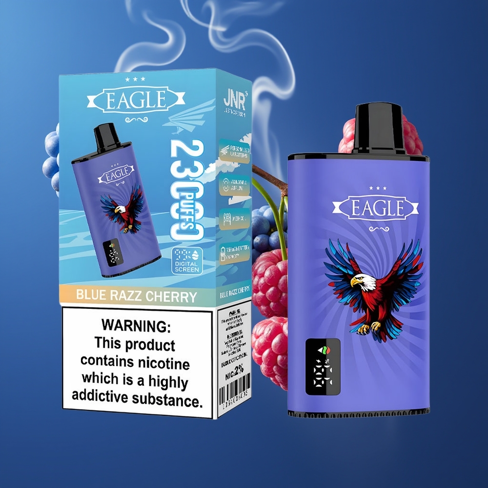 JNR EAGLE Smart 23000 Puffs Dansk Engros Disposable Vape med Digital Skærm, Justerbar Luftflow & Blå Hindbær Kirsebær