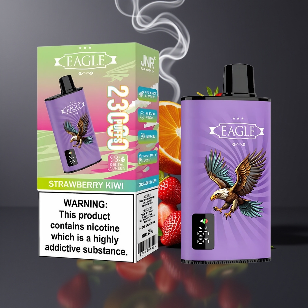 JNR EAGLE Smart 23000 Puffs Dansk Engros Disposable Vape med Digital Skærm, Justerbar Luftstrøm og Jordbær Kiwi