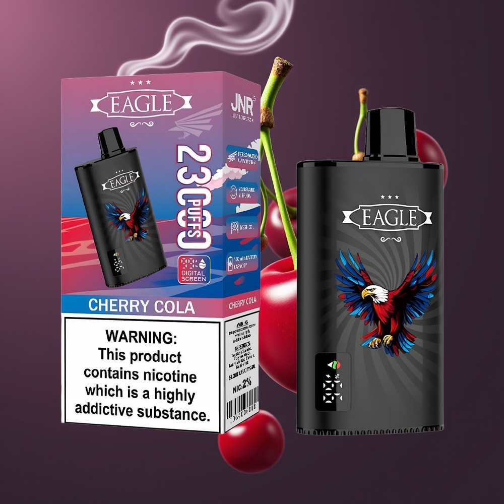 JNR EAGLE Smart 23000 Puffs Dansk Engros Disposable Vape med Digital Skærm, Justerbar Luftstrøm og Kirsebær Cola Smag