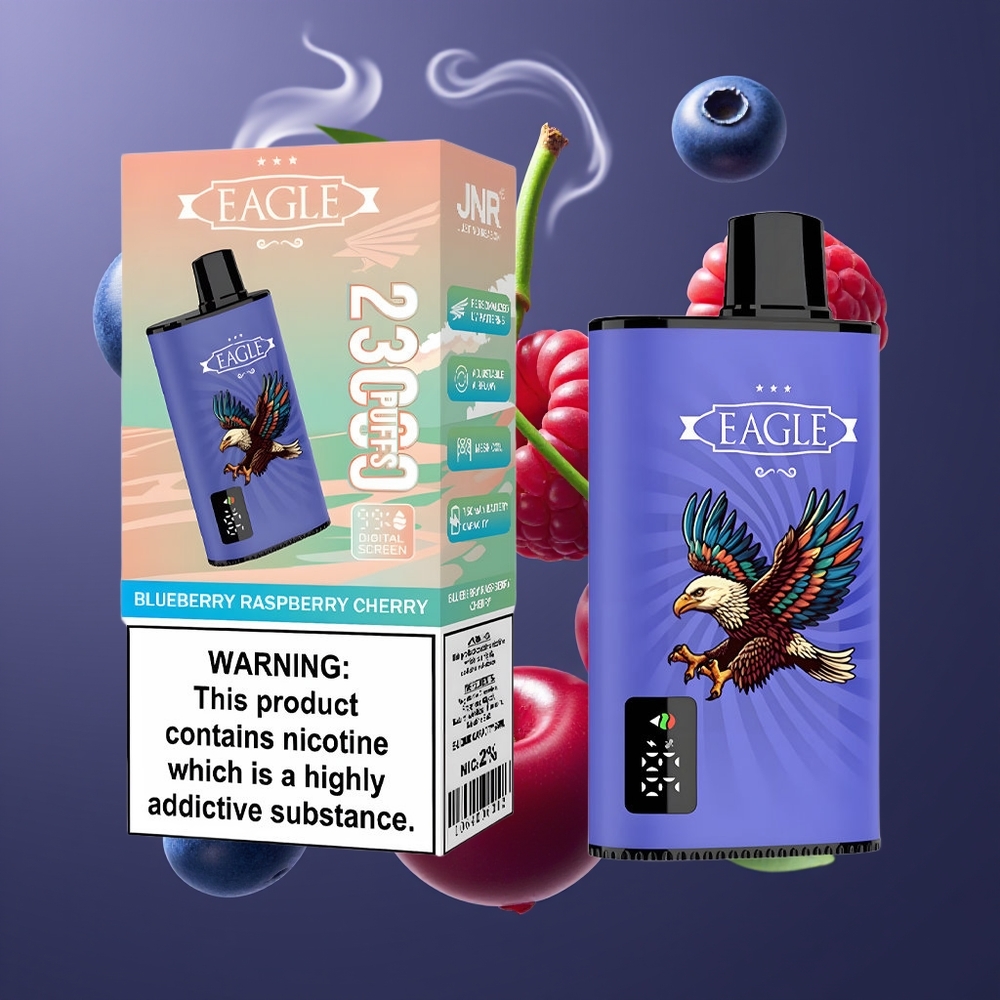 JNR EAGLE Smart 23000 Puffs Digital Skærm Justerbar Luftflow Blåbær Hindbær Kirsebær Dansk engros