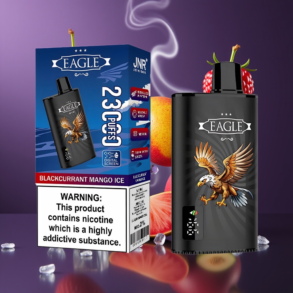 JNR EAGLE Smart 23000 Puffs Engangs Vape Dansk Engros med Digitale Skærm, Justerbar Luftgennemstrømning og Sortbær Mango Is Smag