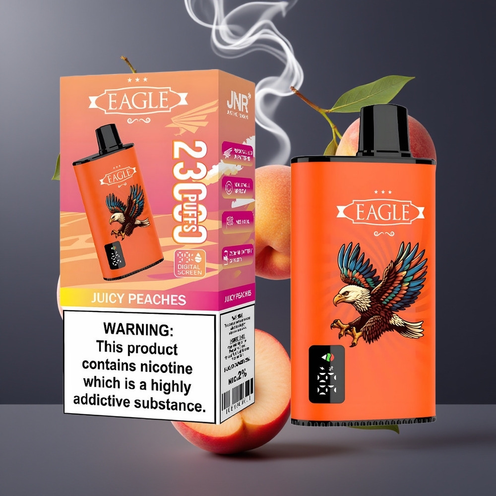 JNR EAGLE Smart 23000 Puffs Engangs Vape med Digital Skærm, Justerbar Luftgennemstrømning og 25ml E-væske Kapacitet – Søde Ferskner (Dansk engros)