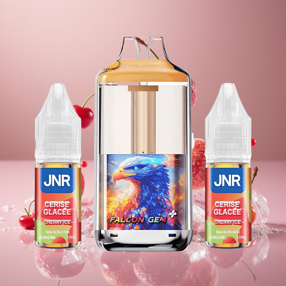 JNR Falcon GEM⁺ 30000 Puffs Refillable Pod Vape Dansk engros med Synlig E-væske Tank, Topfyldningsdesign og 20 mg/ml Nikotin – Cherry Is (Kirsebær Is)