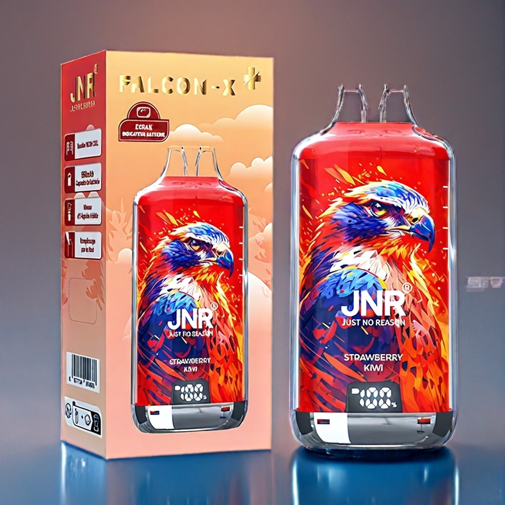 JNR Falcon X⁺ 28000 Dansk engros med synligt e-væskeniveau, topfyldesign og jordbær-kiwi smag