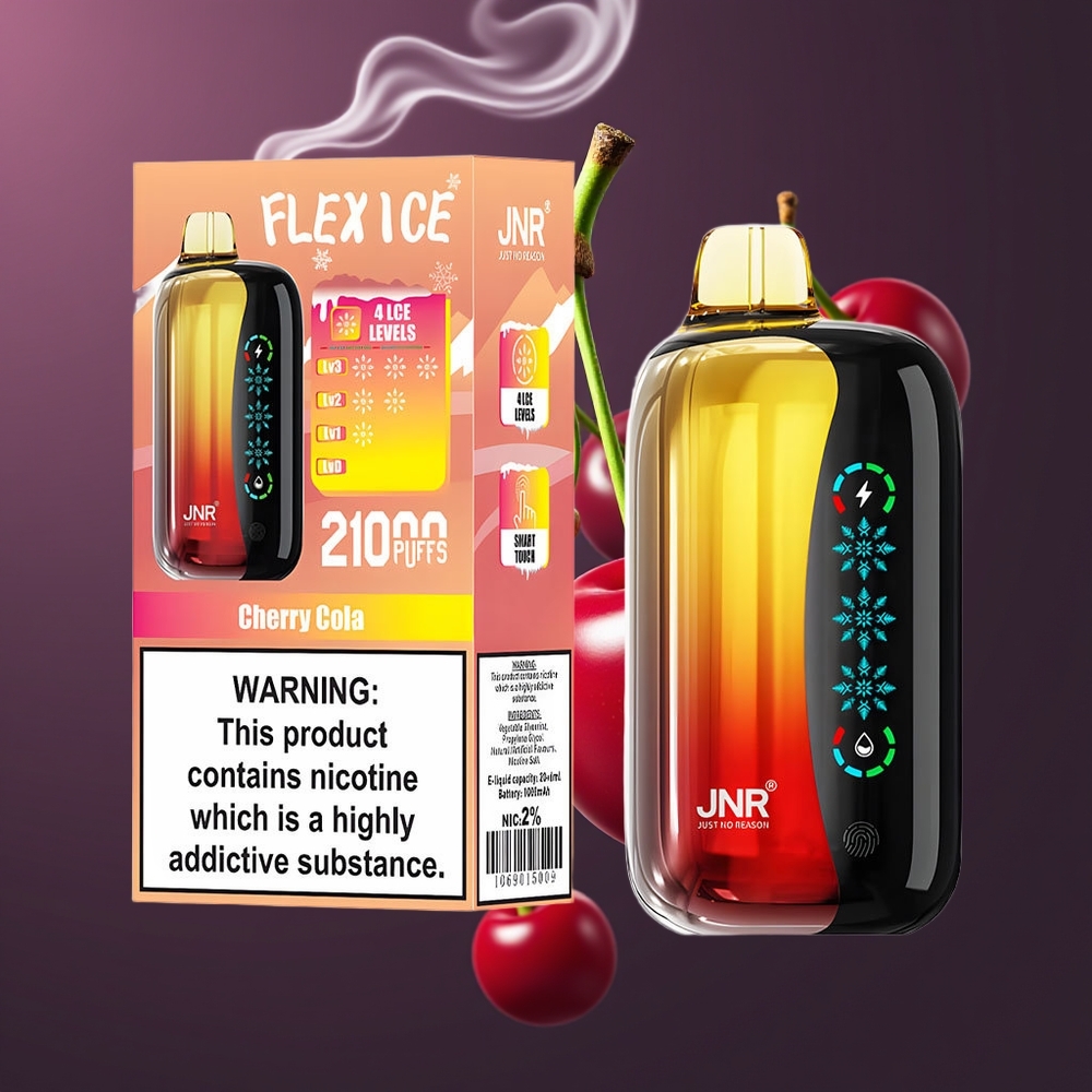 JNR Flex Ice 21000 Puffs Dansk Engros Disposable Vape med Justerbar Ice, 26ml E-liquid og Type-C Opladning - Kirsebær Cola