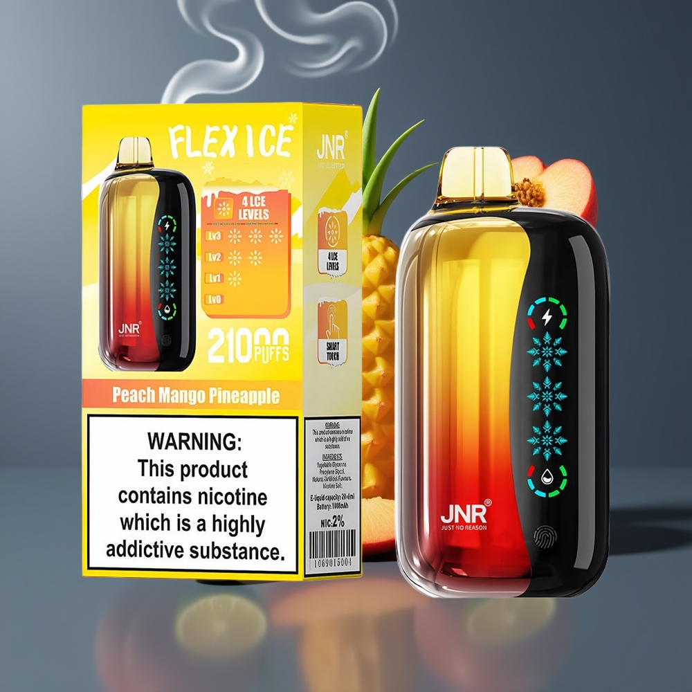 JNR Flex Ice 21000 Puffs Disposable Vape Dansk Engros med Ice Adjustable, Touch Screen og Peach Mango Ananas (Pære Mango Ananas)