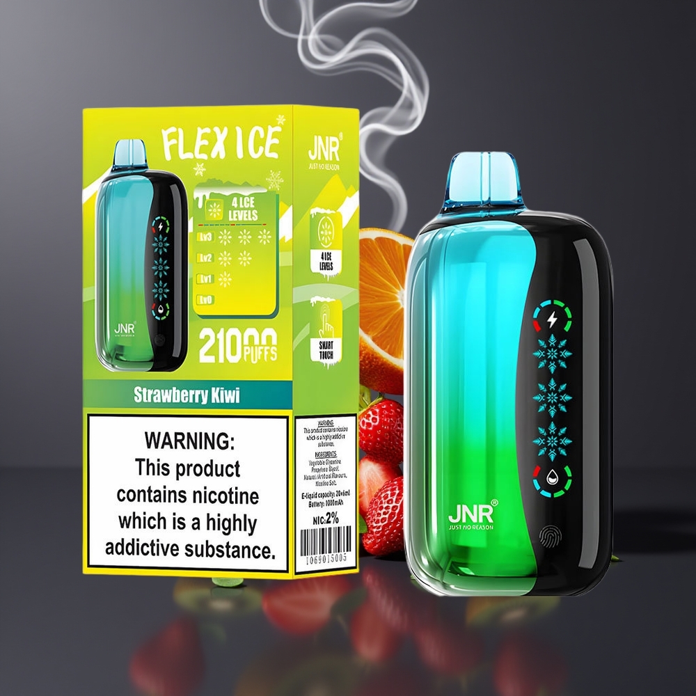 JNR Flex Ice 21000 Puffs Engros Dansk Disposable Vape med Justerbar Ice, Touch Screen og Jordbær Kiwi