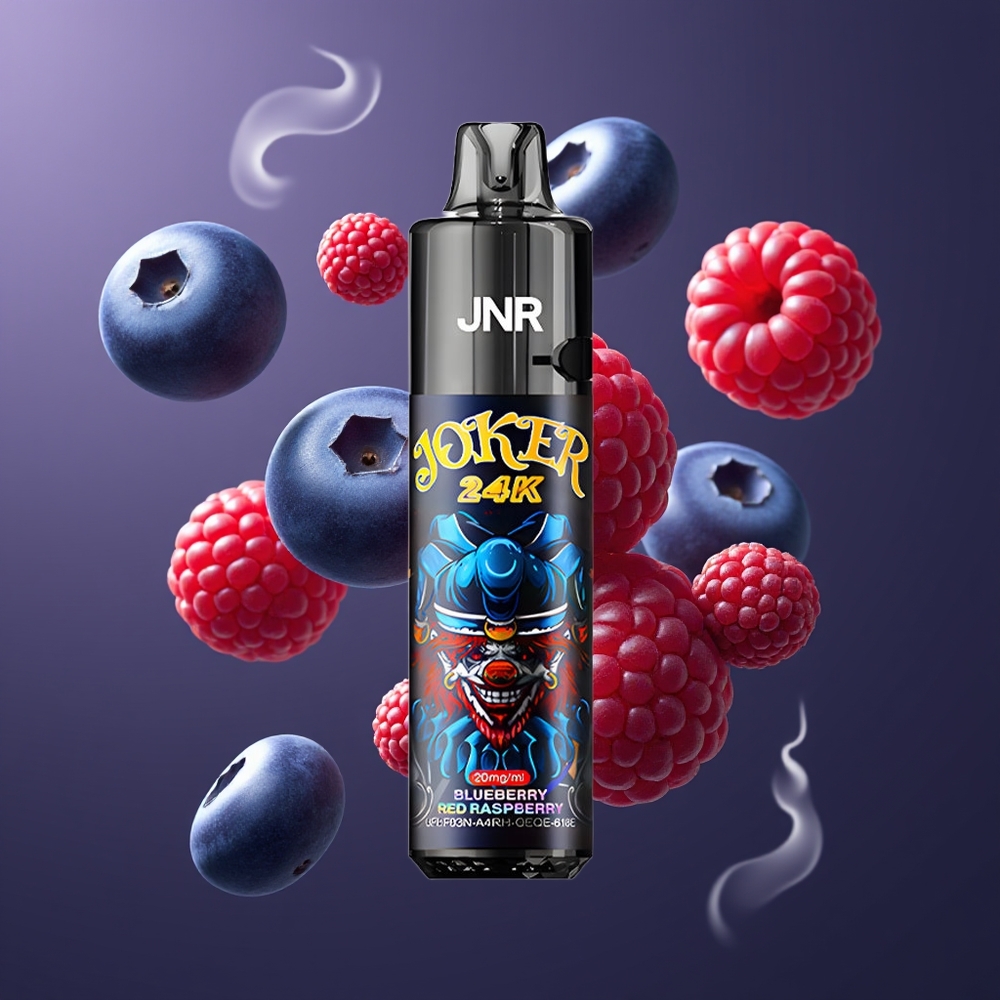JNR Joker 24K Puffs Dansk Engros Genopfyldelig Pod med Synlig E-væske & 800mAh Batteri – Blåbær Rød Hindbær