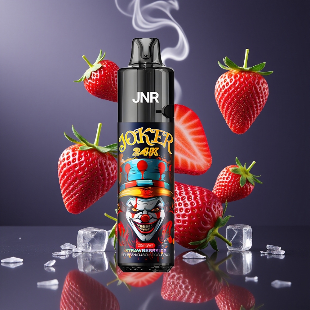 JNR Joker 24K Puffs Dansk Engros Genopfyldelig Vape med Jordbær Is, 800mAh Batteri, Type-C Opladning