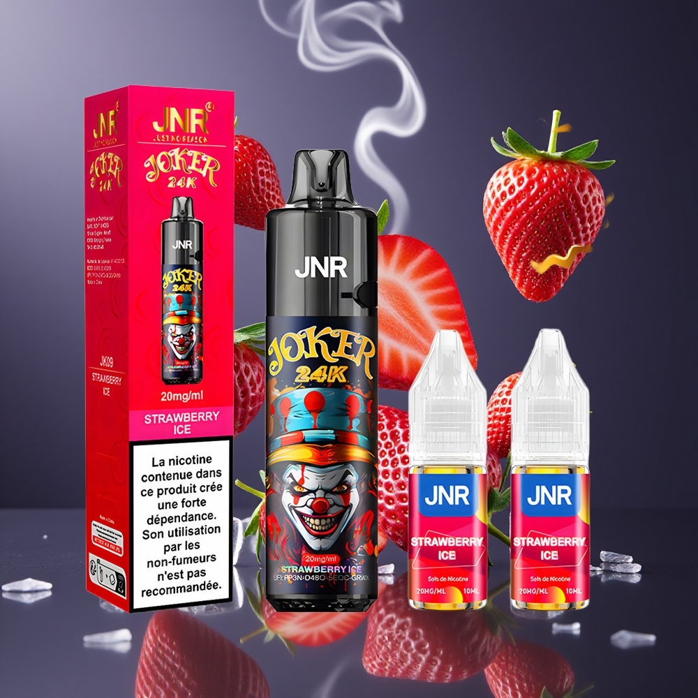 JNR Joker 24K Puffs Dansk Engros Genopfyldelig Vape med Jordbær Is, 800mAh Batteri, Type-C Opladning