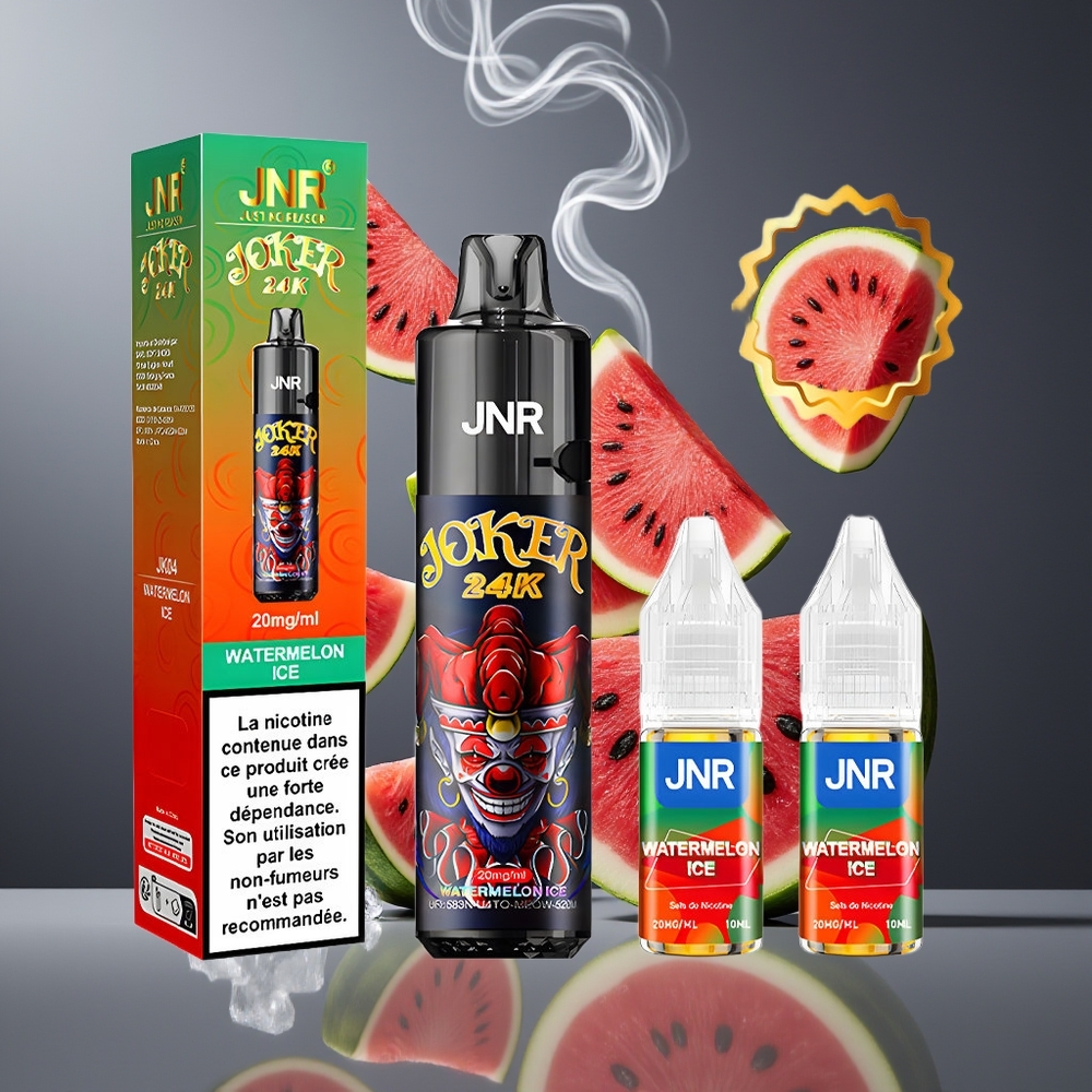 JNR Joker 24K Puffs Dansk Engros Genopfyldelig Vape med Synligt E-væske og Vandmelon Is