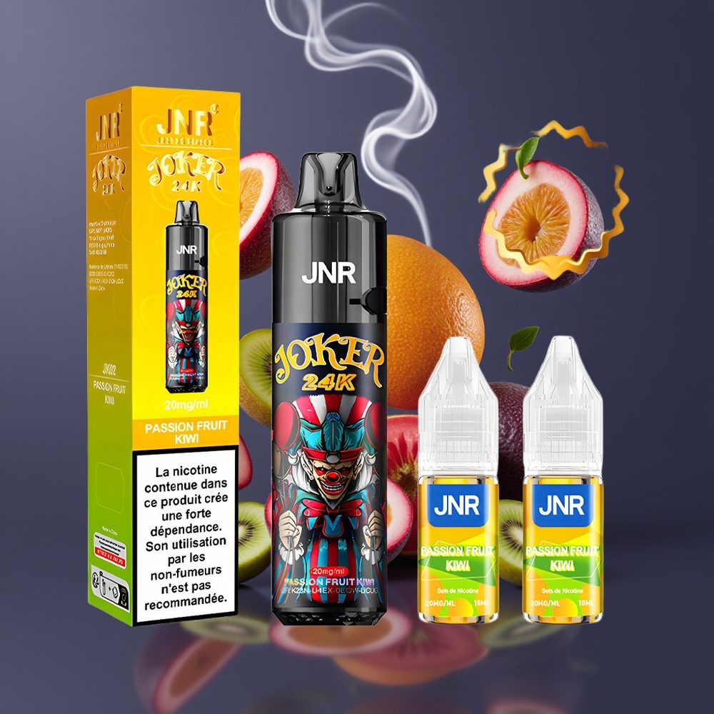 JNR Joker 24K Puffs Dansk Engros Refillable 2+10ml Type-C Opladning Passion Frugt Kiwi