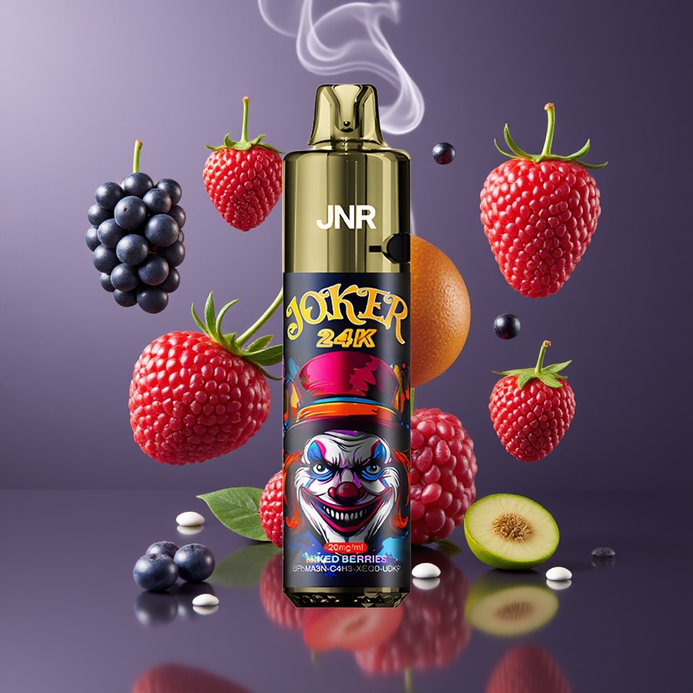 JNR Joker 24K Puffs Dansk Engros Refillbar Pod med Synligt E-væskeniveau & 800mAh Batteri - Blandede Bær