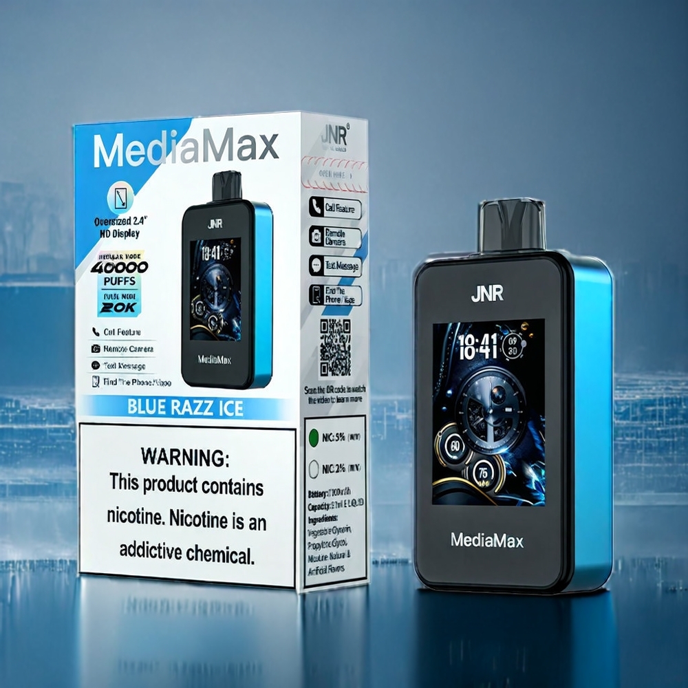 JNR MediaMax 40000 Puffs Dansk Engros Blå Hindbær Is med 21mL og Type-C Hurtigopladning