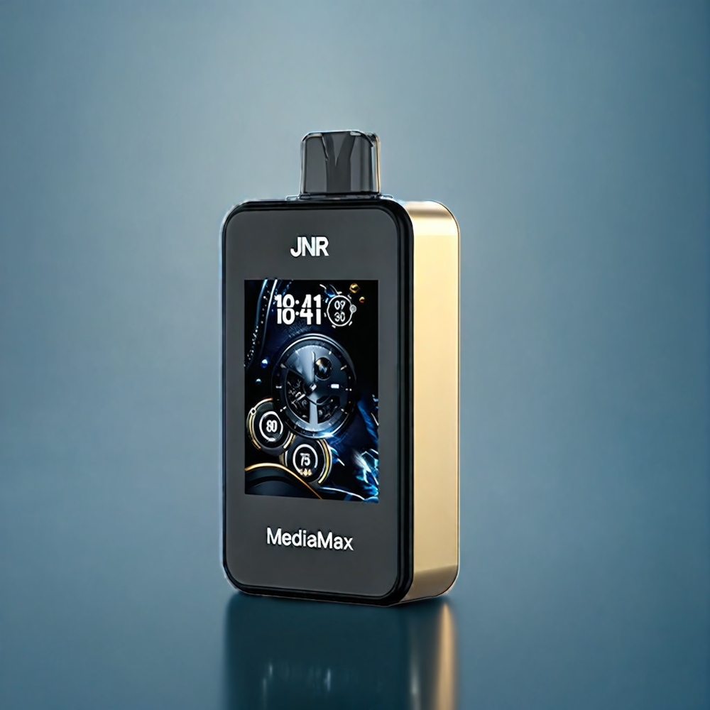 JNR MediaMax 40000 Puffs Dansk Engros - Fersken Mango Vandmelon: 21mL, 5% Nikotin, Type-C Hurtigopladning, 2.4" HD Skærm