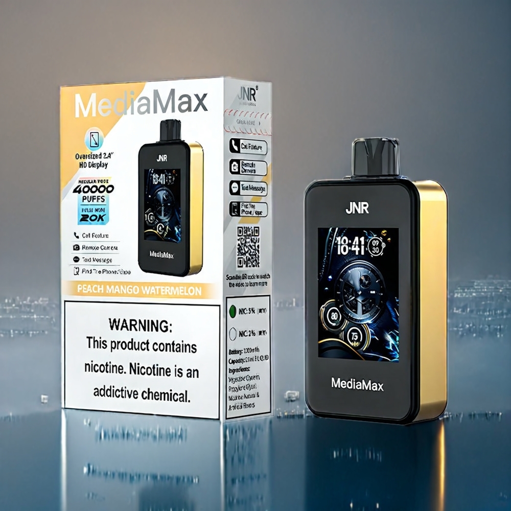 JNR MediaMax 40000 Puffs Dansk Engros - Fersken Mango Vandmelon: 21mL, 5% Nikotin, Type-C Hurtigopladning, 2.4
