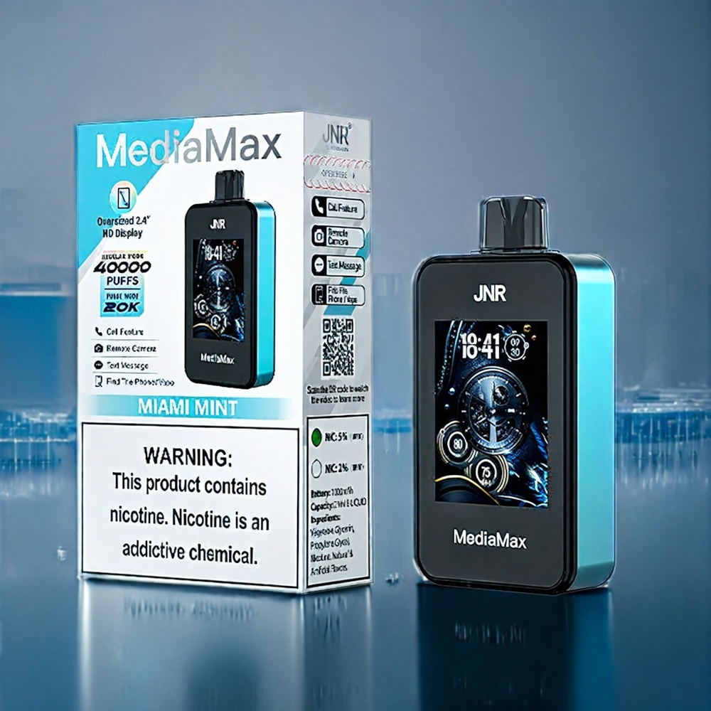 JNR MediaMax 40000 Puffs Dansk Engros med 21mL E-væske og 5% Nikotin Miami Mynte