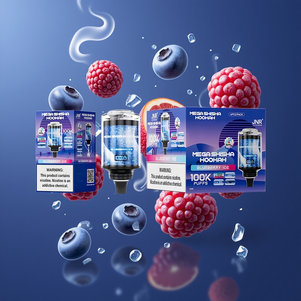 JNR Mega Shisha Hookah 100K Dansk engros Desktop Kompatibilitet med Blåbær Is, 2200mAh Batteri, 60ml Kapacitet