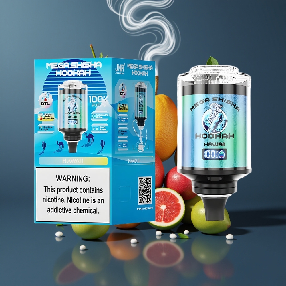 JNR Mega Shisha Hookah 100K Dansk engros med 60ml e-Liquid Kapacitet, 2200mAh Batteri og Type-C Opladning