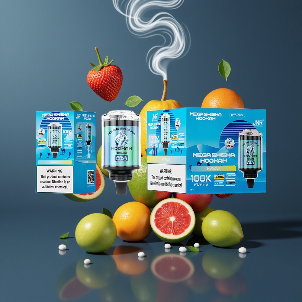 JNR Mega Shisha Hookah 100K Dansk engros med 60ml e-Liquid Kapacitet, 2200mAh Batteri og Type-C Opladning