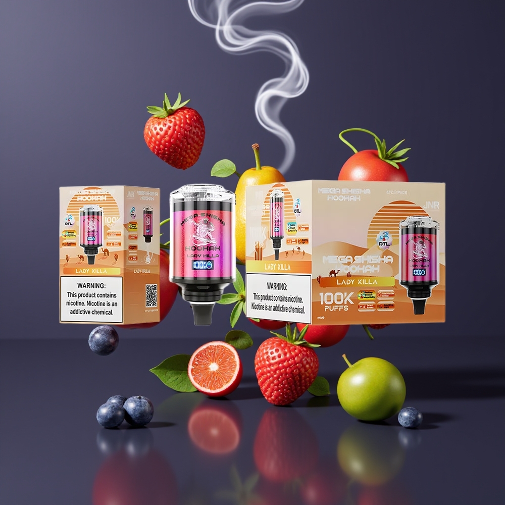 JNR Mega Shisha Hookah Dansk engros 100K Desktop Kompatibilitet med 60ml e-Liquid Kapacitet, 2200mAh Batteri og Justerbar Luftstrøm