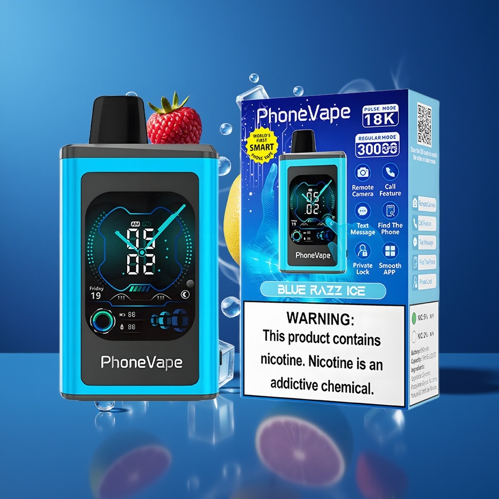 JNR PhoneVape 30000 puffs Dansk engros Genanvendelig Vape med Turbo Mode, Justerbar Luftgennemstrømning og Blå Hindbær Is