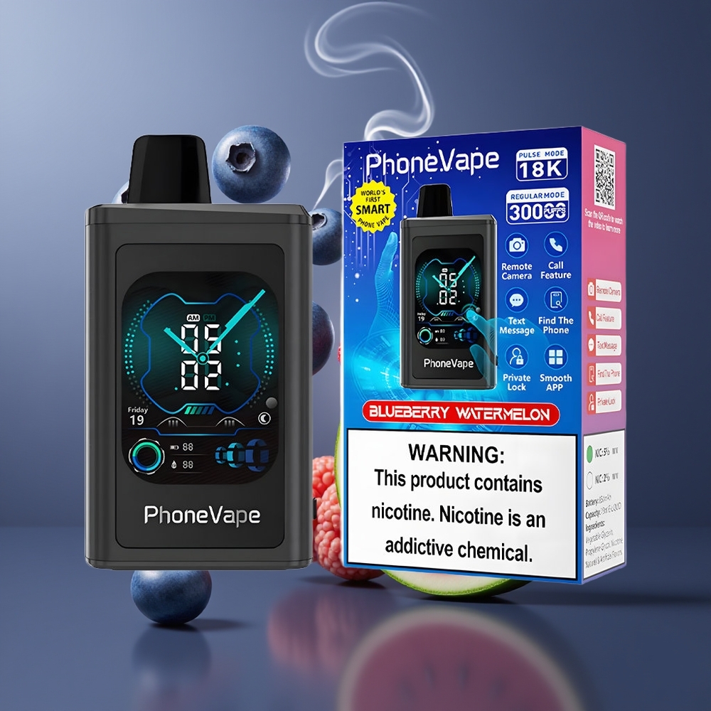 JNR PhoneVape 30000 puffs Disposable Vape Blåbær Vandmelon Dansk engros med Turbo Mode, Justerbar Luftflow & Fuld Display Skærm