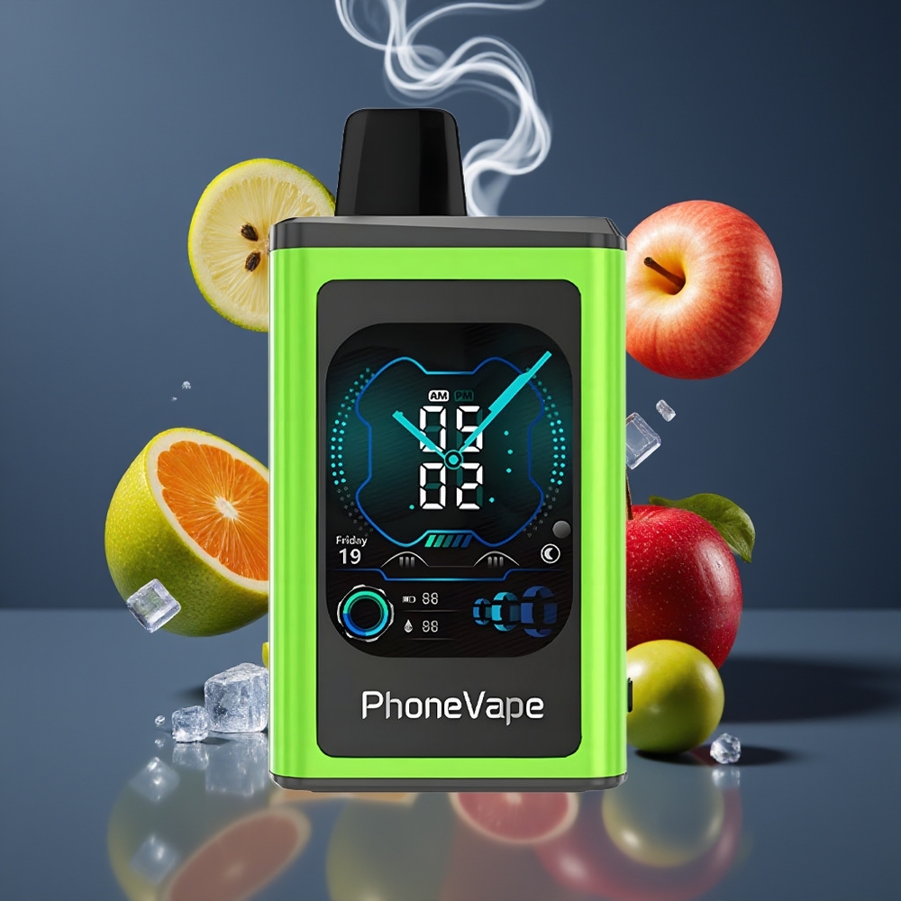 JNR PhoneVape 30000 puffs Disposable Vape Dansk engros – Type-C Opladning, Justerbar Luftflow, App Styret, Sur Æble Is