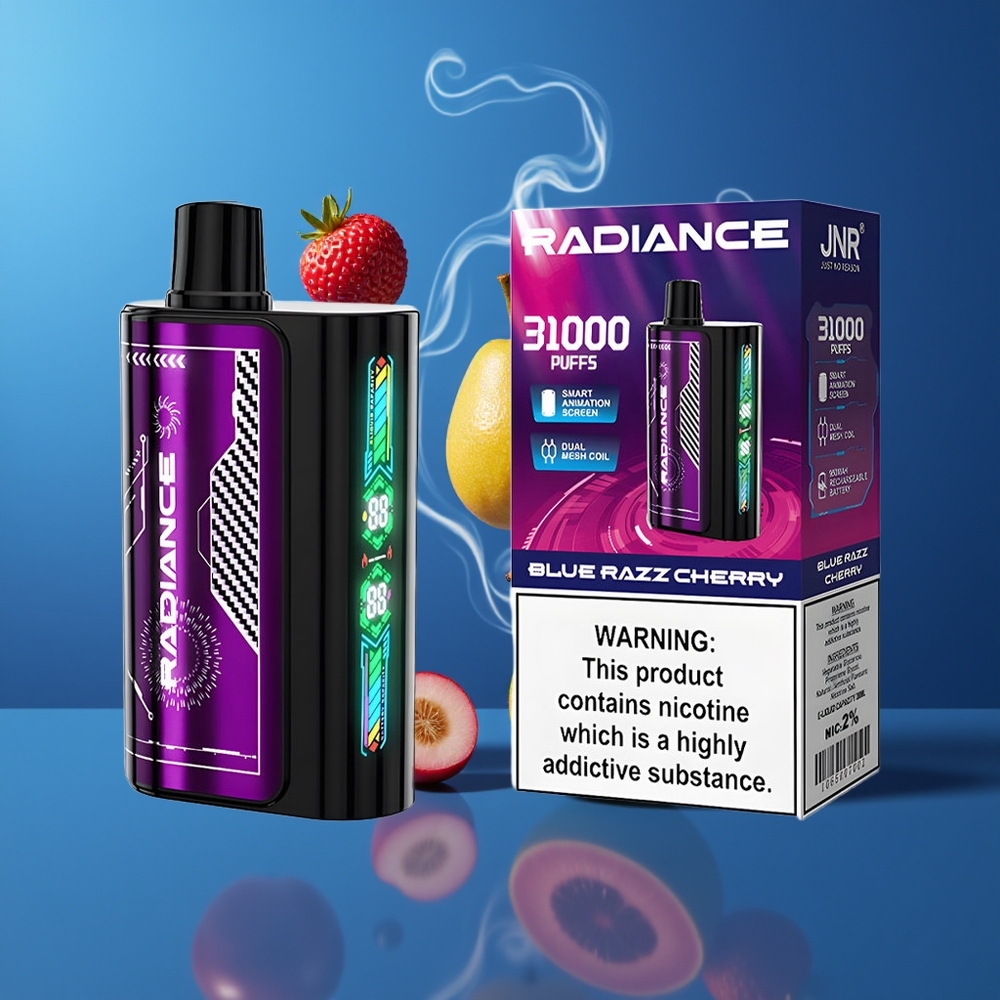 JNR Radiance 31000 Puffs Engangs Vape Dansk Engros – Blå Hindbær/Kirsebær, 28ml E-væske, Dual Mesh Coil, Type-C Opladning