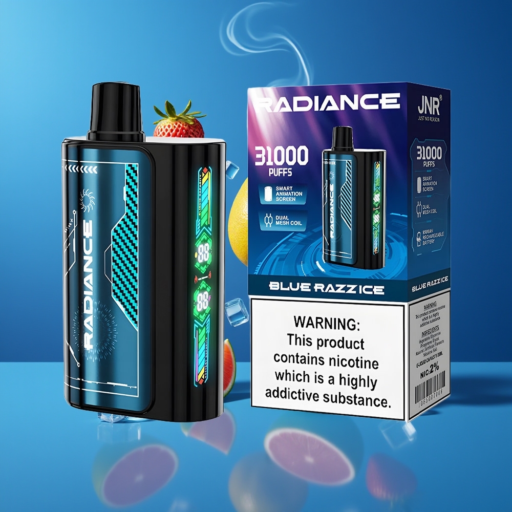 JNR Radiance 31000 Puffs Engangs Vape Dansk Engros med 28ml E-væske, Smart Animationsskærm og Blå Hindbær Is