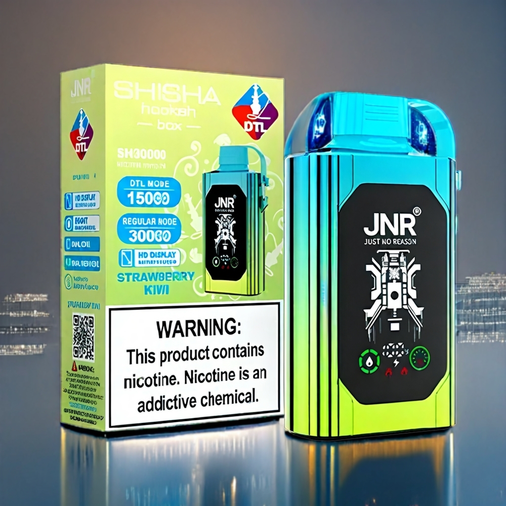 JNR Shisha Box 20500 Puffs Dansk engros med HD Display, 1000mAh, Type-C Hurtigopladning og Jordbær Kiwi