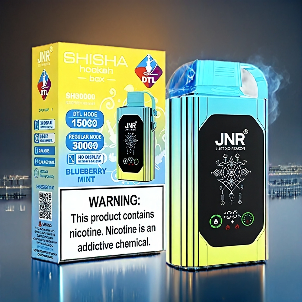 JNR Shisha Box 20500 Puffs Dansk engros med HD Display, 1000mAh, Type-C og Blåbær Mynte
