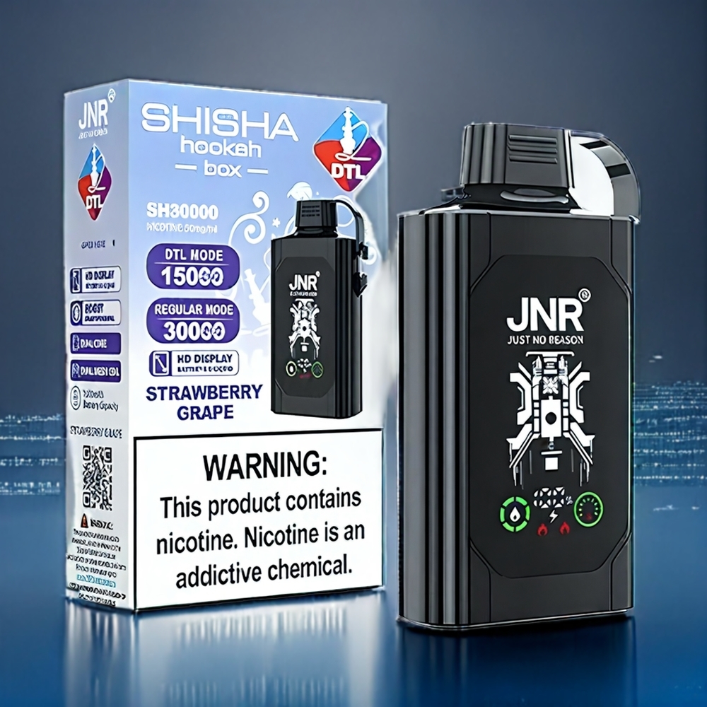 JNR Shisha Box 20500 Puffs Dansk engros med HD Display, 1000mAh, Type-C opladning og Jordbær-Vinbær smag