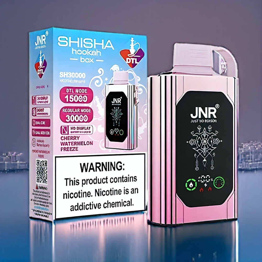 JNR Shisha Box 20500 Puffs Dansk engros med HD Display, 1000mAh batteri, Type-C opladning og Kirsebær Vandmelon Fryd