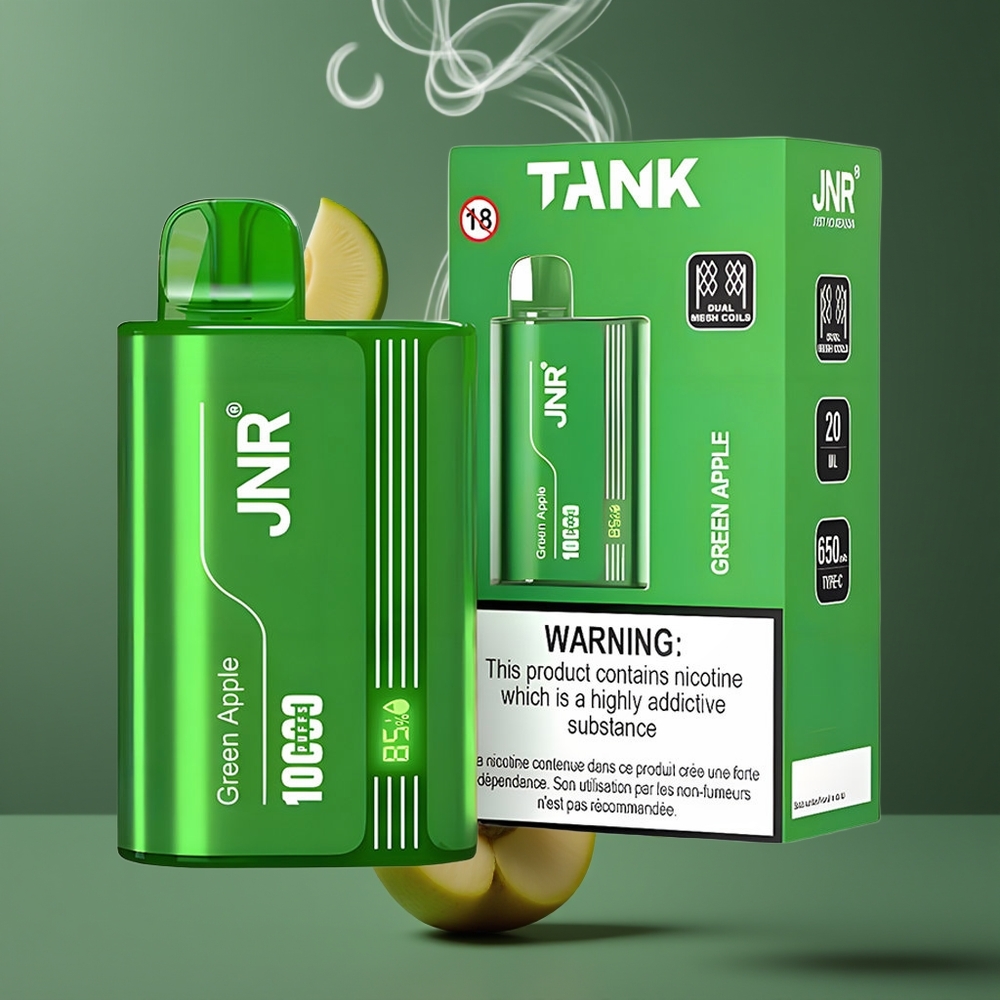 JNR Tank 10000 Puffs Engangs Vape Dansk Engros – Justerbar Luftstrøm, Digital Display, Grøn Æble Fersken Pære